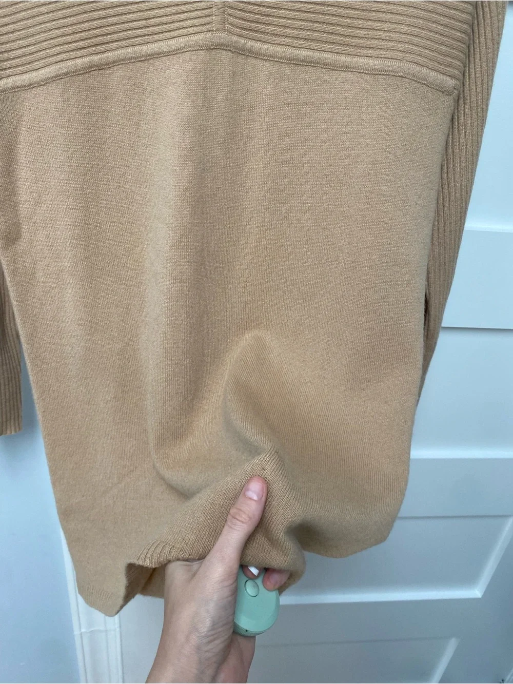 Tori Burch cashmere Rib-Panel Crewneck Sweater in camel beige